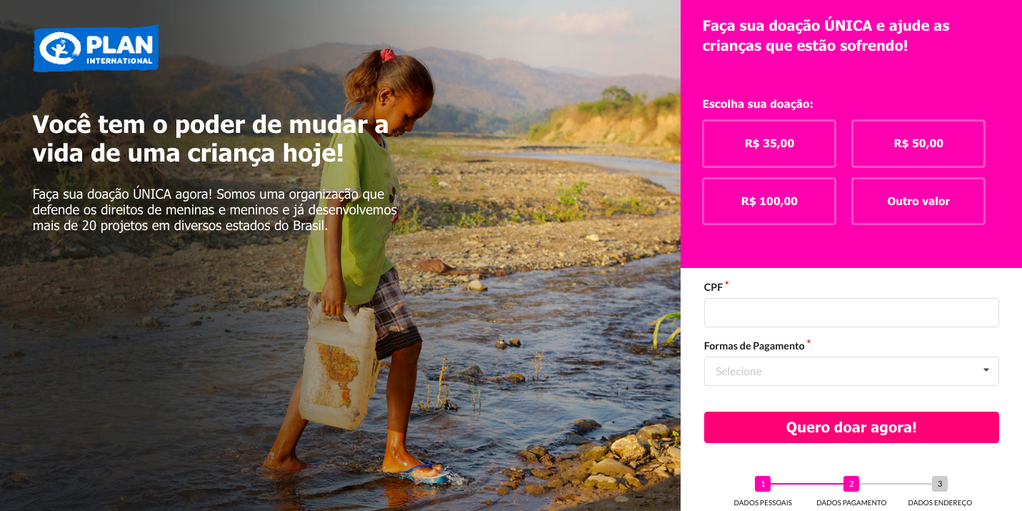 Página de Doação – Plan International (Passo 2)
