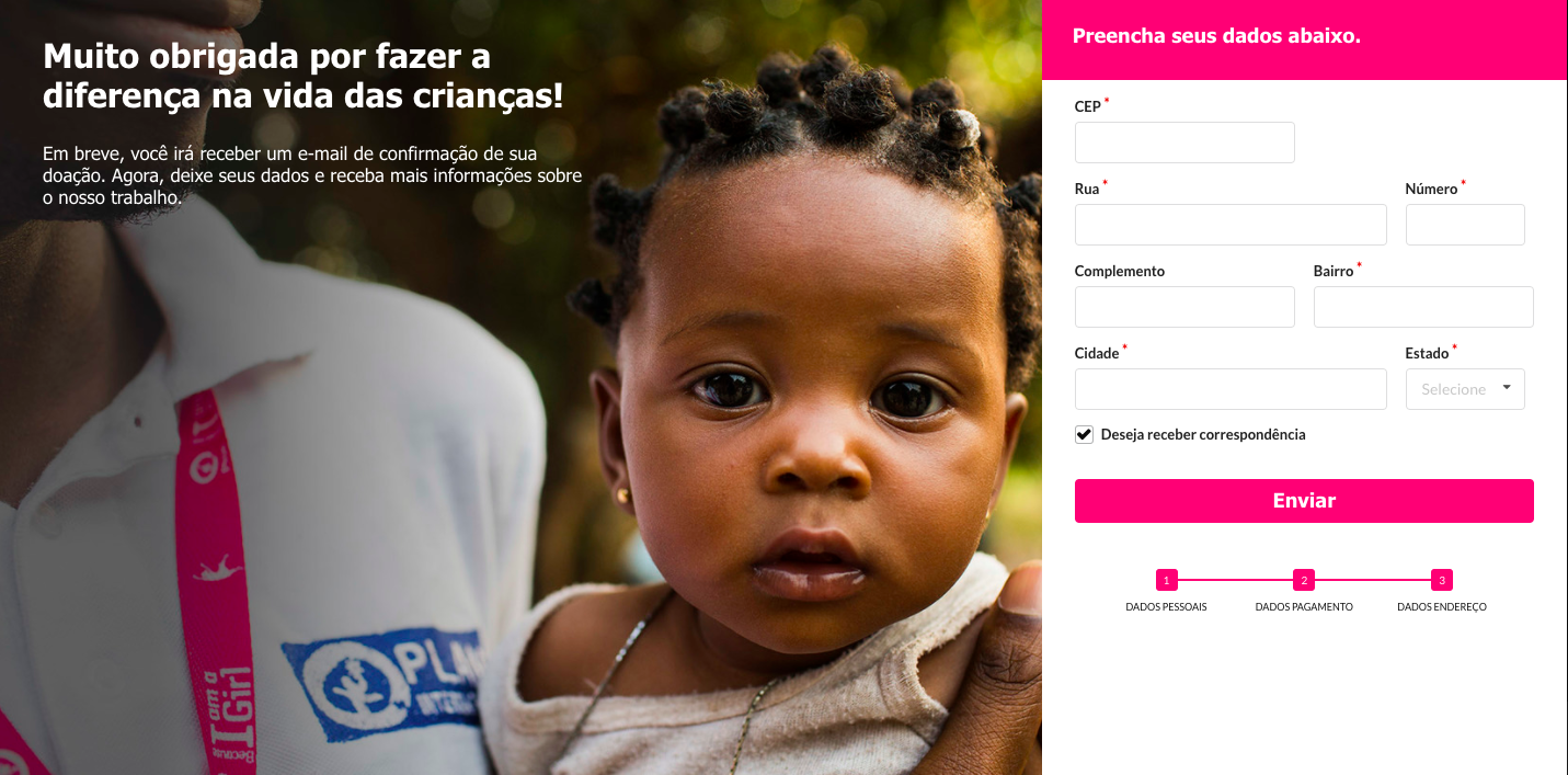 Página de Doação – Plan International (Passo 3)